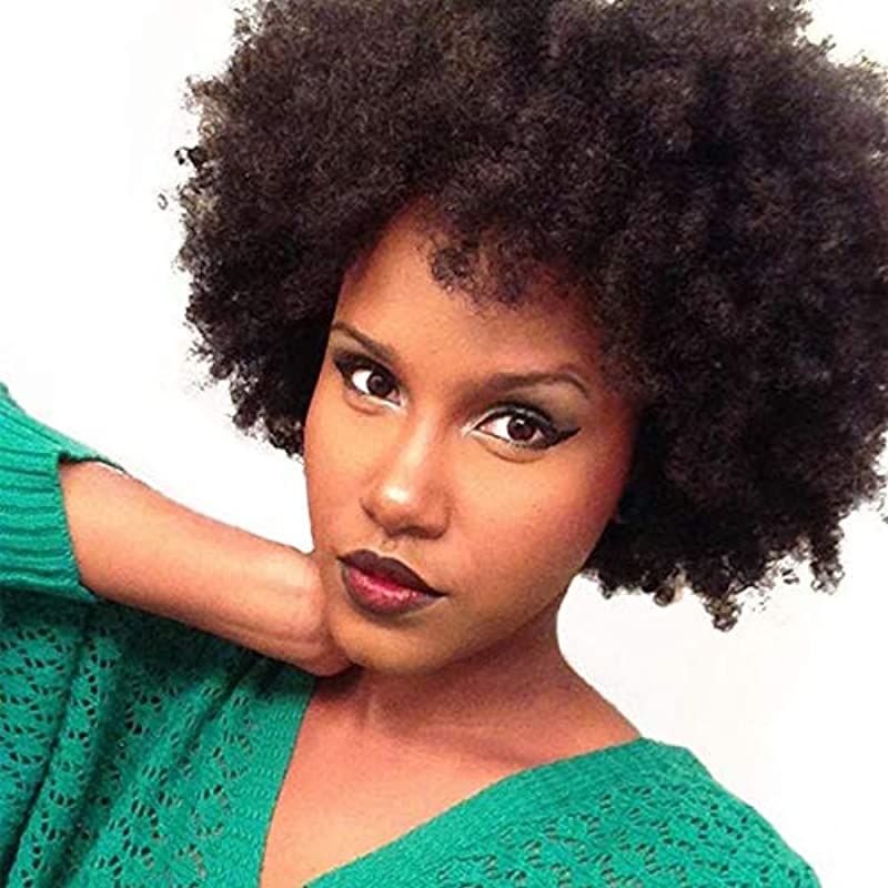 Becus 8” Afro Wigs Short Kinky Curly 100% Human Hair Wigs for Black Women Daily use Natural Black(#1B) (Kinky Curly)