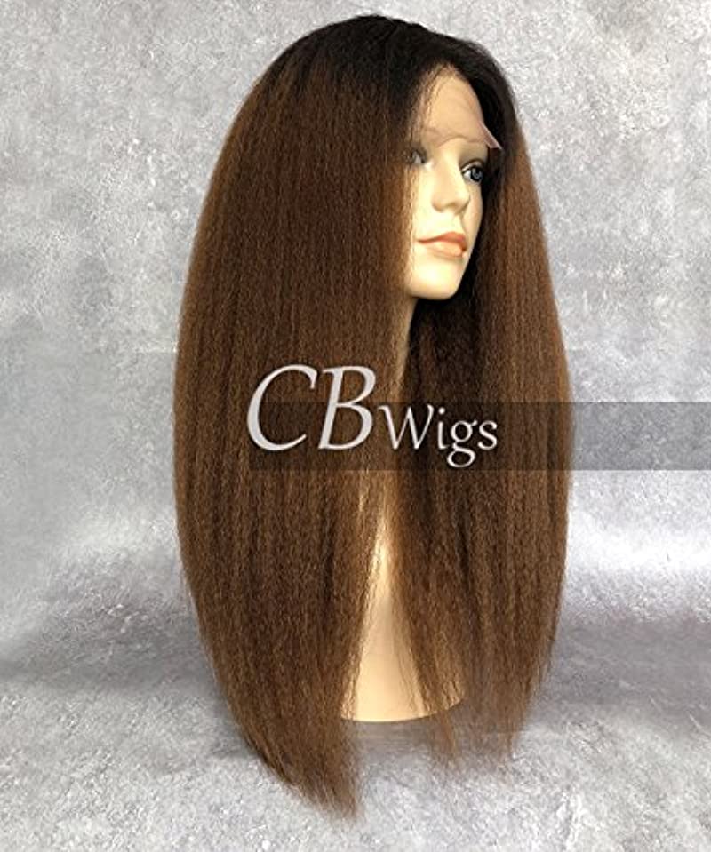 Cbwigs Glueless Ombre Brown Brazilian Remy Kinky Straight Lace Front Wig for Women 4.5