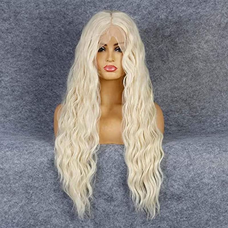 Life Diaries 10% Human Hair+90% Synthetic Fiber Lace Front Wig Platinum Blonde Long Nature Wave Synthetic Wig Half Hand Tied Wigs Heat Resistant Fibers For Women 24Inch
