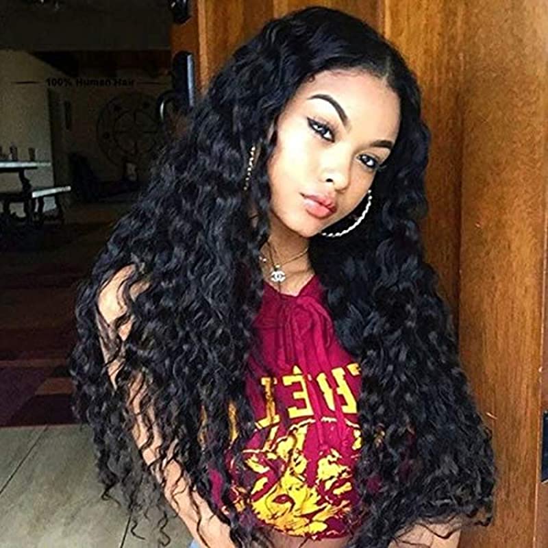 Long Curly Wigs for Women Afro Black Synthetic Hair Side Part Wigs with Free Wig Cap (20 Inches)