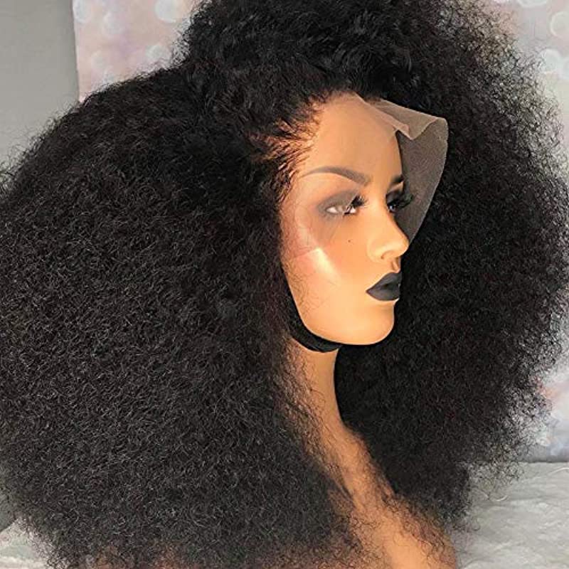 MSGEM Mongolian Human Hair Kinky Curly Lace Front Wigs Natural Black Color 16 Inch Unprocessed Mongolian Afro Human Hair Wigs 150% Density Lace Wigs Pre Plucked Hairline for Black Women