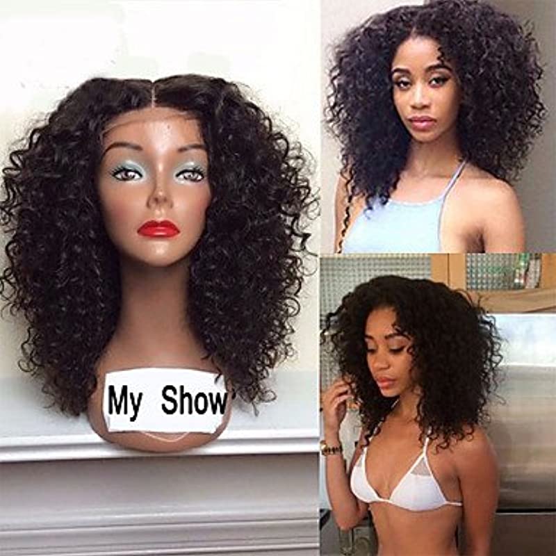 MZP 130 Density Kinky Curly Wig Brazilian Human Hair Afro Kinky Curly Wig Glueless Lace Front Wigs For Women , average