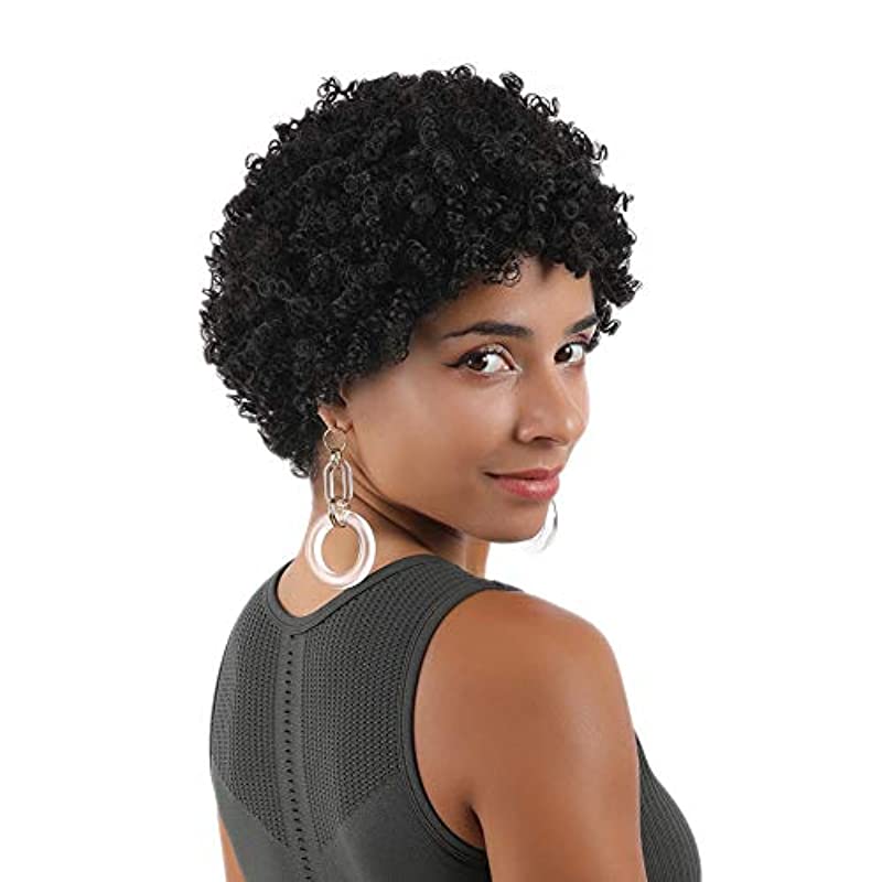 SAJANDAS Brazilian Short Kinky Curly Wig Human Hair for Momy and Granny Mechanism Wig, Short Afro Kinky Curly Human Hair Wig, 100% Unprocessed Short Funmi Human Hair Wig Natural Color (6 Inch)