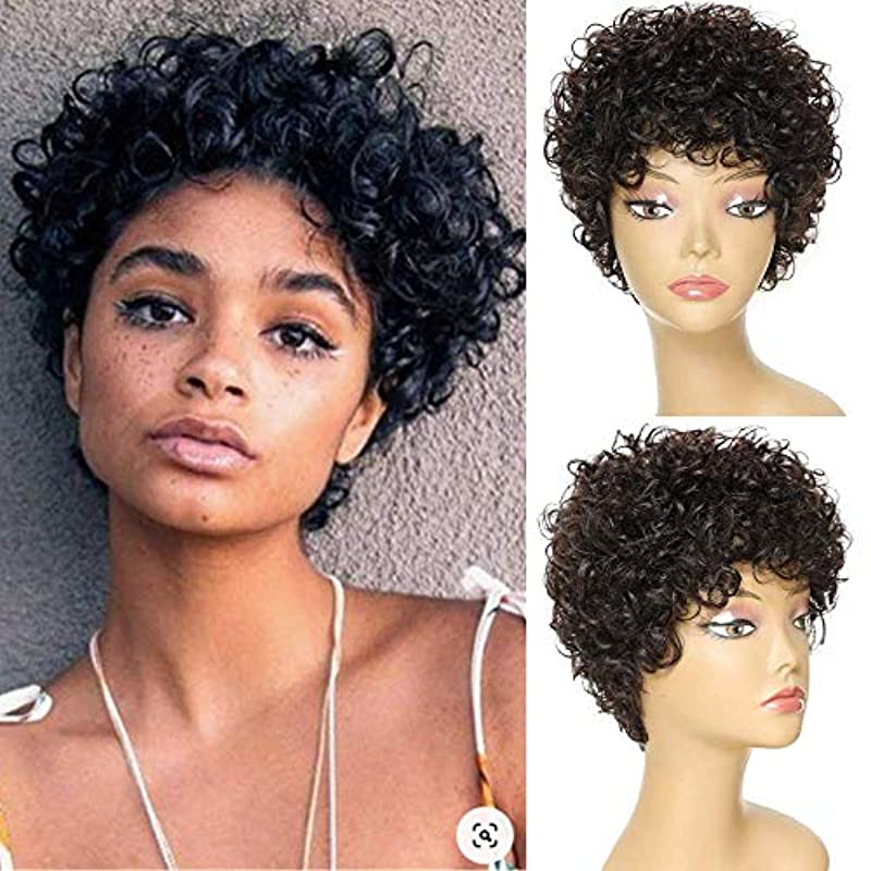 Short Curly Wigs Human Hair Wigs for Black Women Afro Kinky Curly Human Hair Wigs for Black Women Short Wigs Machine Made Natural Black Color