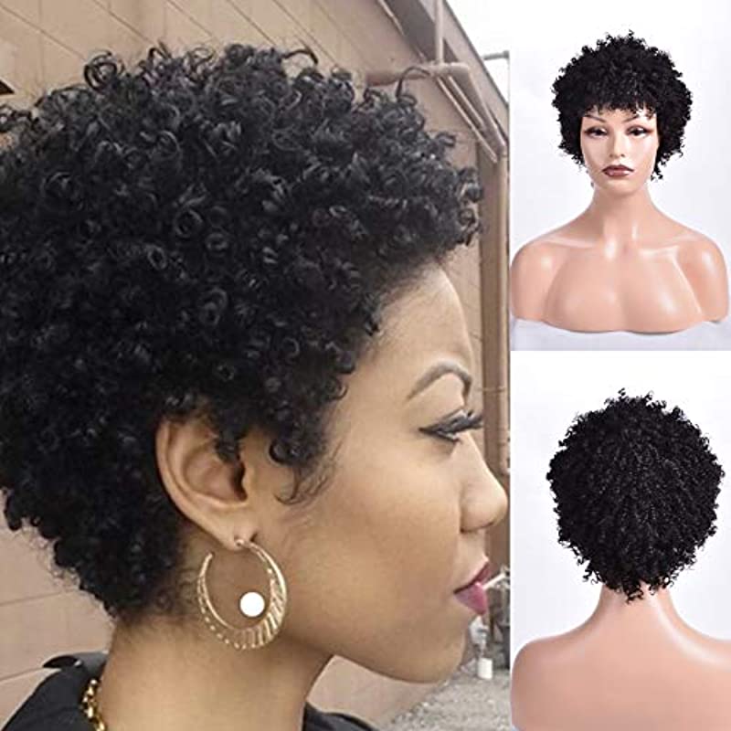 Short Curly Wigs 12inch Black Synthetic Hair Daily Use Full Kinky Wigs