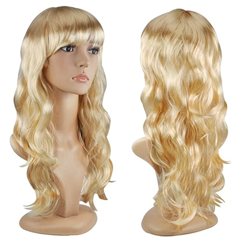 WOMEN’S SEXY LONG CURLY FANCY DRESS WIGS COSPLAY COSTUME LADIES FULL WIG PARTY (Blonde)
