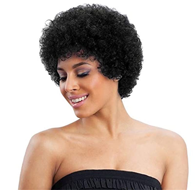YUNSI 4 Inch Short Afro Kinky Curly Wigs Black Fluffy Afro Curly Hair Synthetic Wigs Heat Resistant Wigs Soft Bouncy Curls Hair Wigs for Black Women 1B#