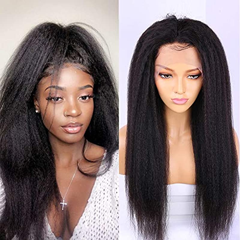 Yaki Straight Wigs Human Hair 13X4 Lace Front Wig Msgem 18 inch Kinky Straight Hair Glueless Lace Front Wigs 150% Density Brazilian Virgin Human Hair Pre Plucked with Baby Hair
