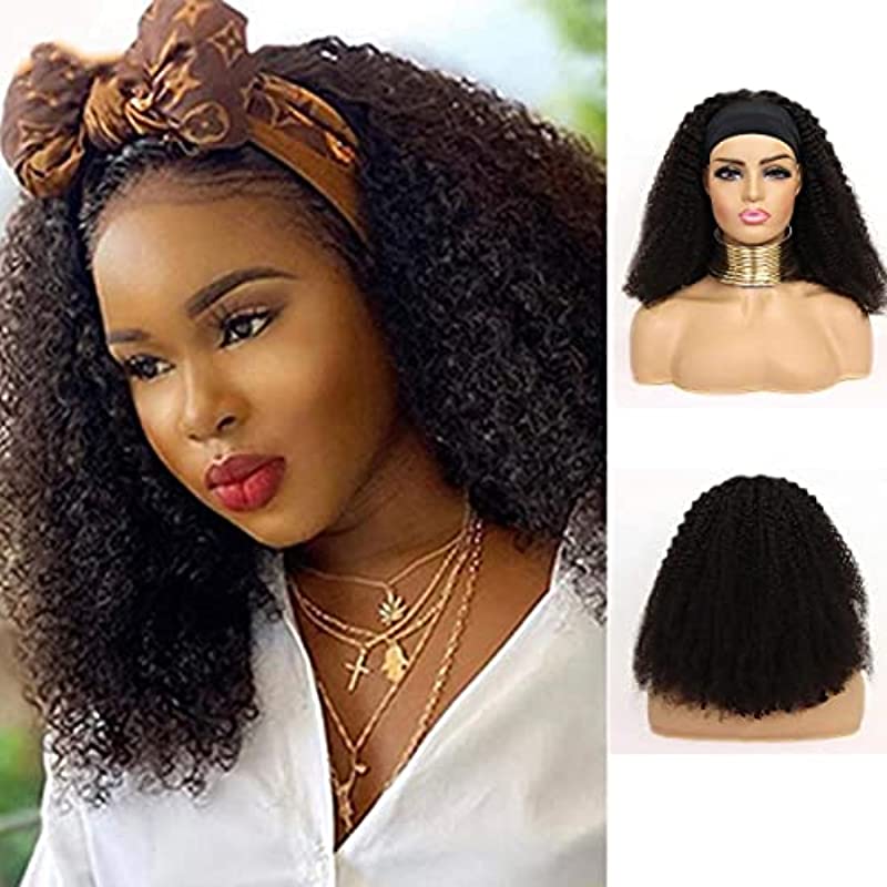 mimiliy Afro Wigs for Black Women, Curly Afro Wig Human Hair, Afro Kinky Curly Headband Wig, 180% Density Fancy Fluffy Bouncy Soft Premium for Party or Daily (S : 10inch)